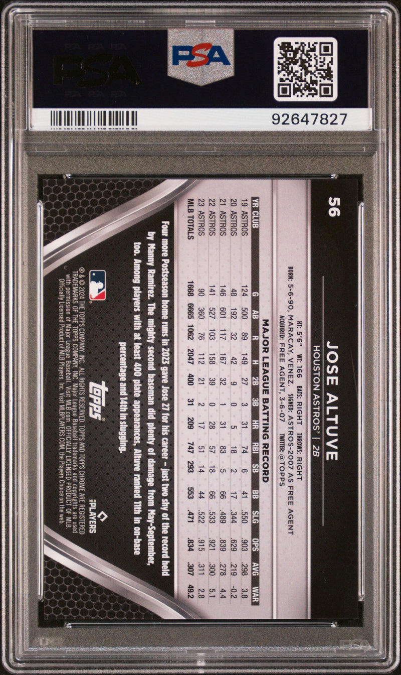 Graded 2024 Topps Chrome Black Jose Altuve #56 Gold #/50 Baseball Card PSA 10 Gem Mint
