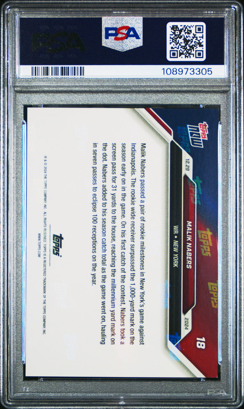 Graded 2024 Topps Now Malik Nabers #18 Rookie RC Football Card PSA 9 Mint