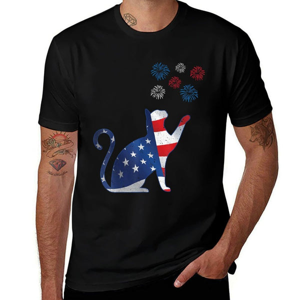 Memorial Day Cat Fireworks 4th of July Cat Fourth of July  Slim-fit Cut T-Shirt