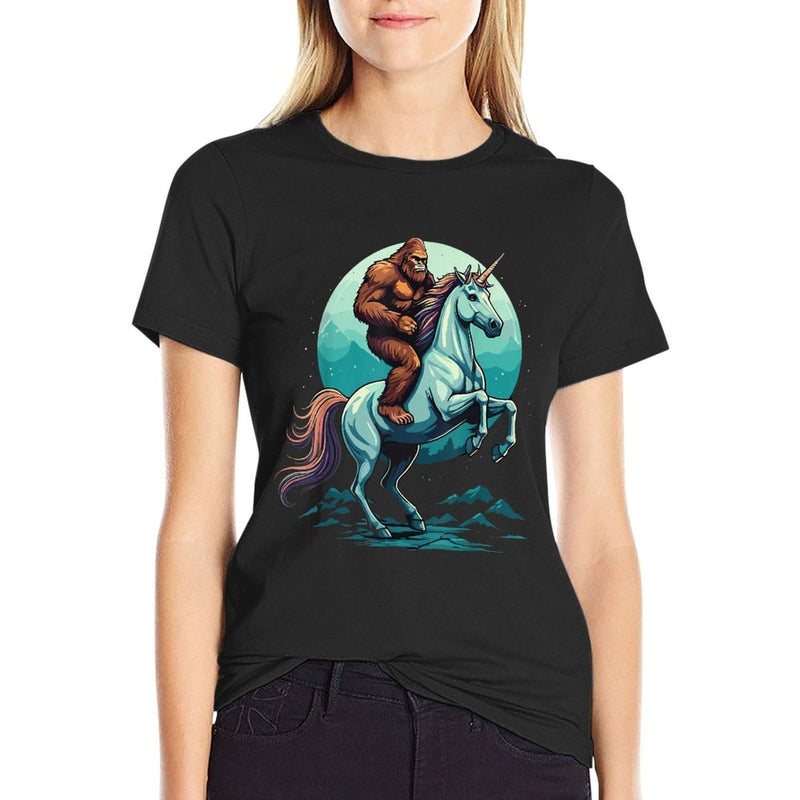 Bigfoot Riding Unicorn Funny Mythical Sasquatch Fantasy  Slim-fit Cut T-Shirt