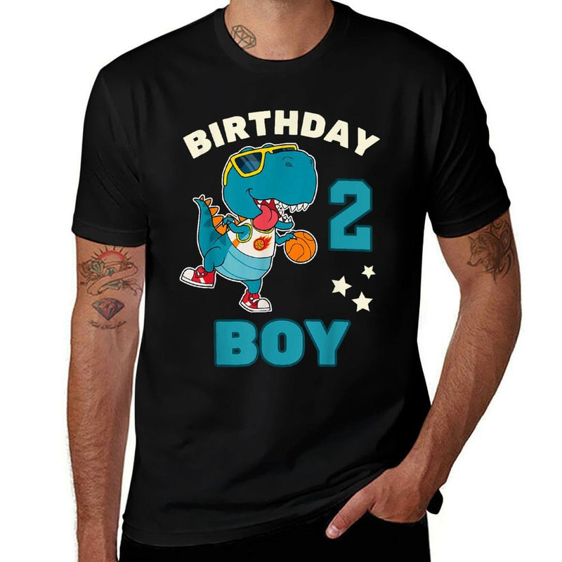 Kids Two 2 Year Old Basketball Dinosaur 2nd Birthday Boy Comfortable T-Shirt