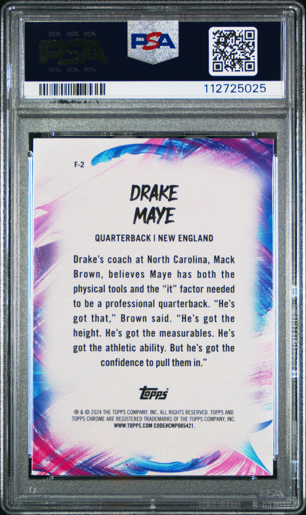 Graded 2024 Topps Chrome Drake Maye #F2 Finesse Pink Refractor Rookie RC Football Card PSA 10 Gem Mint