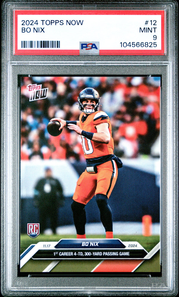 Graded 2024 Topps Now Bo Nix #12 Rookie RC Football Card PSA 9 Mint