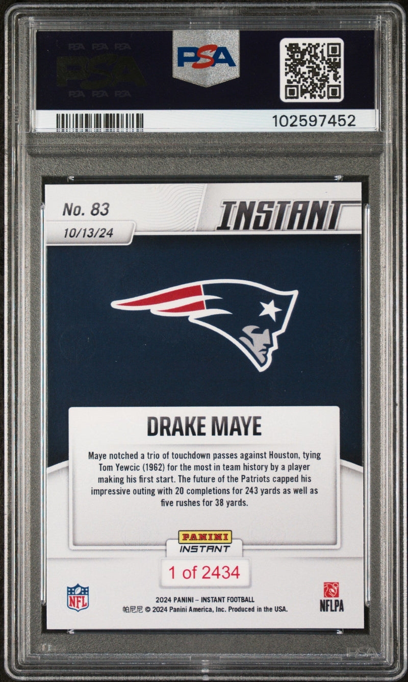 Graded 2024 Panini Instant NFL Drake Maye #83 Rookie RC Football Card PSA 8 Near Mint