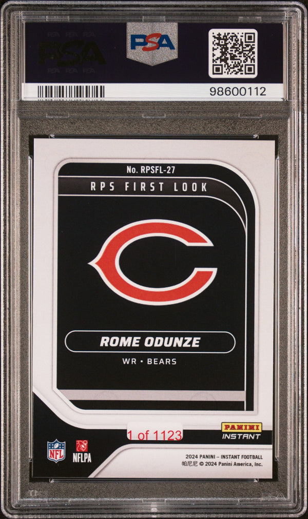 Graded 2024 Panini Instant NFL Rome Odunze #RPSFL27 RPS First Look Rookie RC Football Card PSA 10 Gem Mint