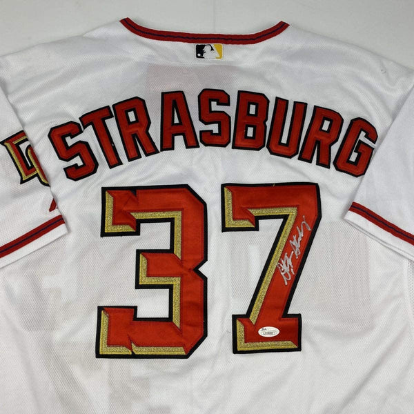 Autographed/Signed Stephen Strasburg Washington White Baseball Jersey JSA COA Holo Only