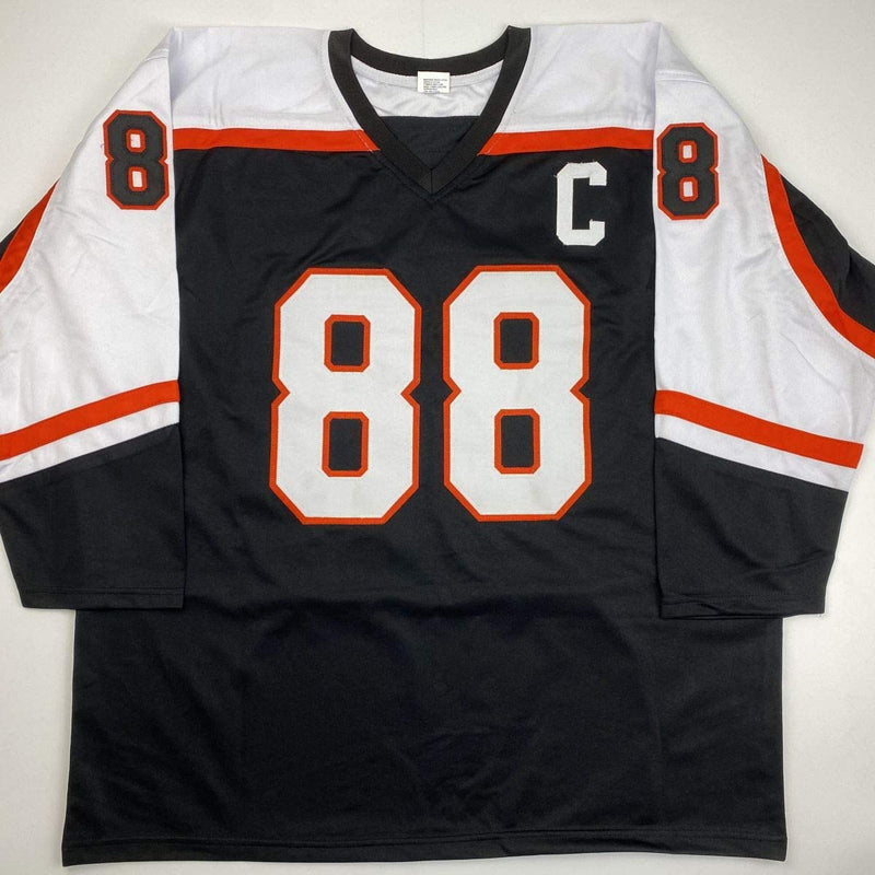 Autographed/Signed Legion of Doom Eric Lindros, John LeClair & Mikail Renberg Philadelphia Black Hockey Jersey JSA COA