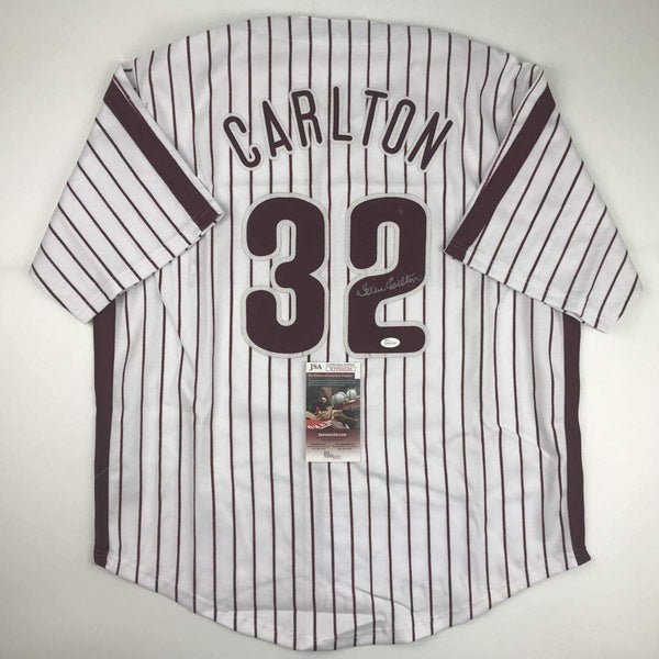 Autographed/Signed Steve Carlton Philadelphia Pinstripe Baseball Jersey JSA COA