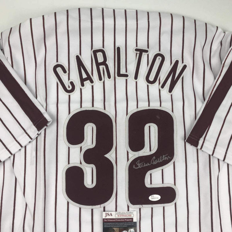 Autographed/Signed Steve Carlton Philadelphia Pinstripe Baseball Jersey JSA COA