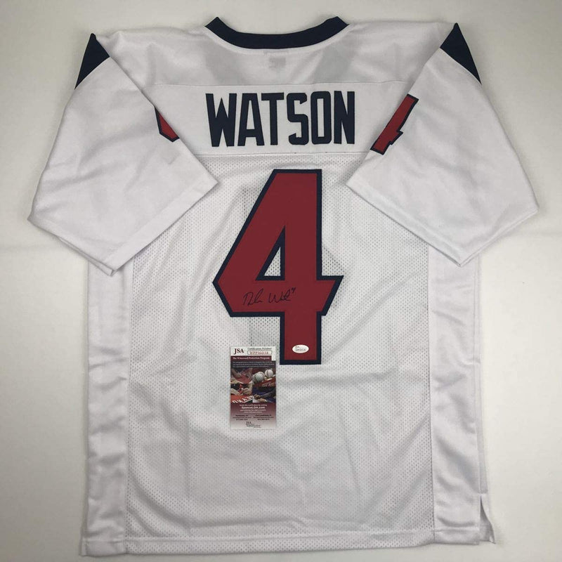 Autographed/Signed Deshaun Watson Houston White Football Jersey JSA COA