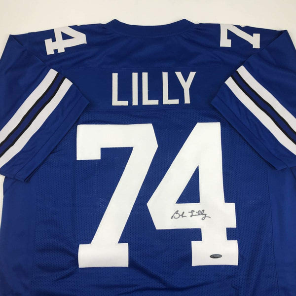 Autographed/Signed Bob Lilly Dallas Retro Blue Football Jersey Tristar COA Holo Only