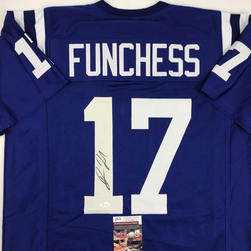 Autographed/Signed Devin Funchess Indianapolis Blue Football Jersey JSA COA