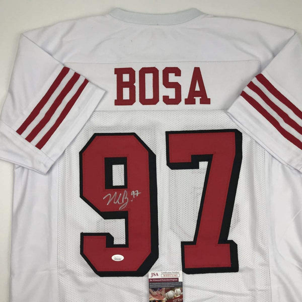 Autographed/Signed Nick Bosa San Francisco White Football Jersey JSA COA
