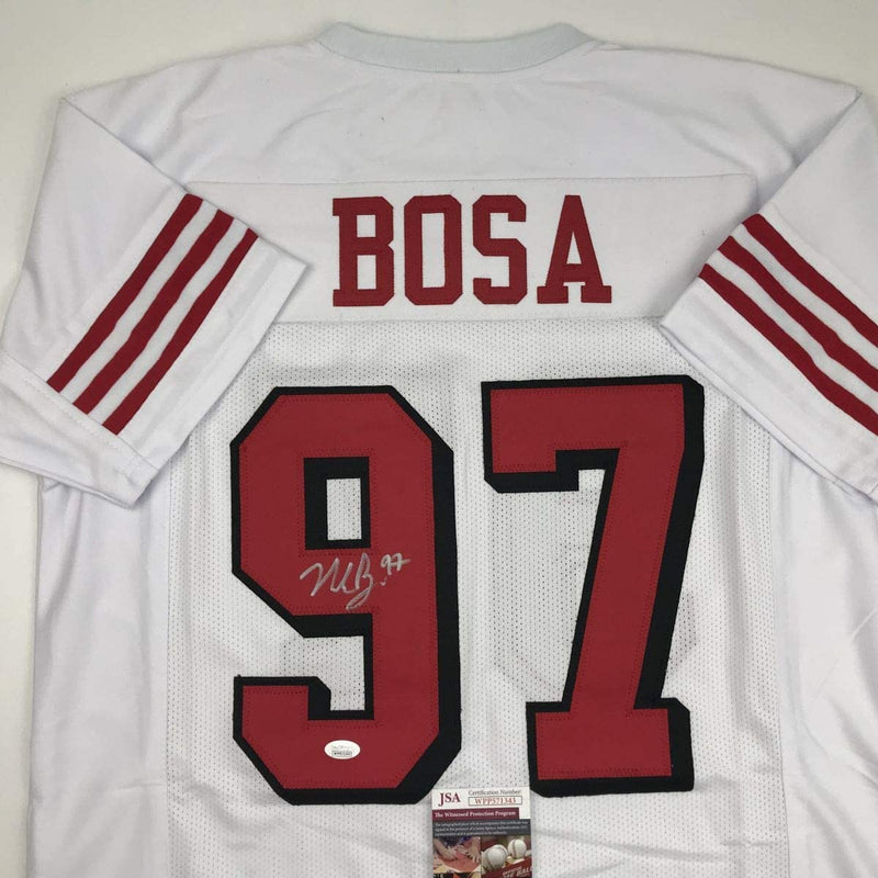 Autographed/Signed Nick Bosa San Francisco White Football Jersey JSA COA