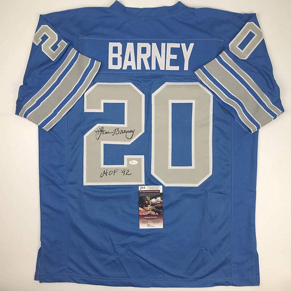 Autographed/Signed Lem Barney HOF 92 Detroit Blue Football Jersey JSA COA