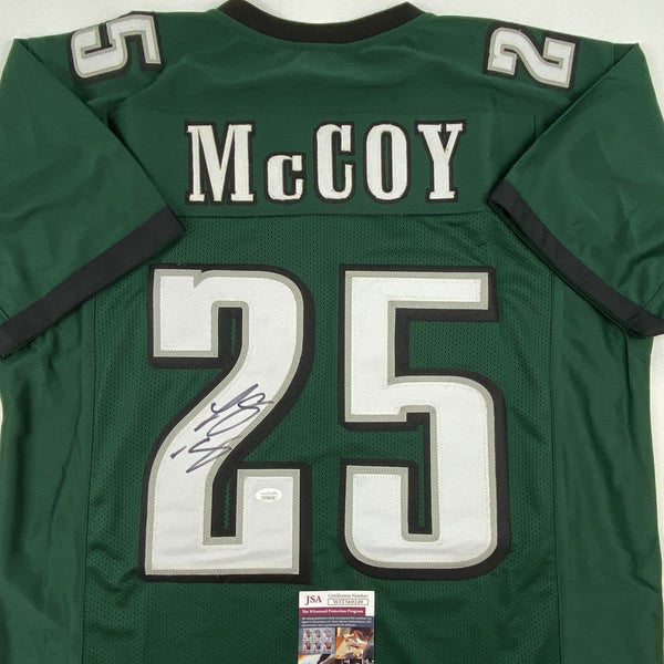 Autographed/Signed LeSean McCoy Philadelphia Green Football Jersey JSA COA