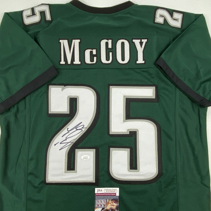 Autographed/Signed LeSean McCoy Philadelphia Green Football Jersey JSA COA