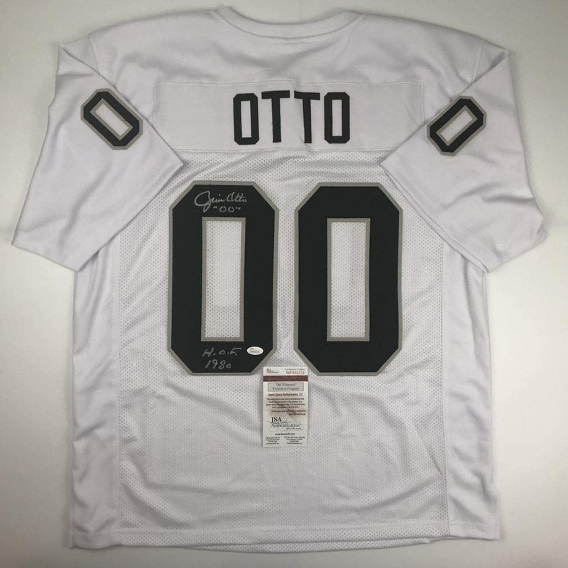 Autographed/Signed Jim Otto HOF 80 Oakland White Football Jersey JSA COA