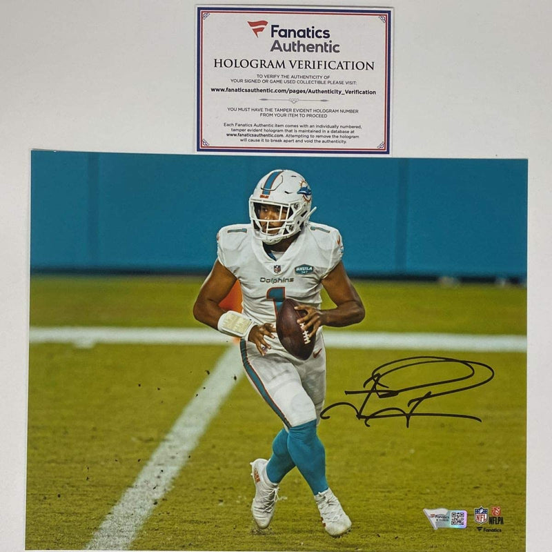 Autographed/Signed Tua Tagovailoa Miami Dolphins 8x10 Football Photo Fanatics COA