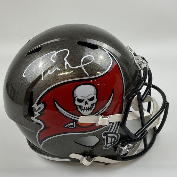 Autographed/Signed Tom Brady Super Bowl LV Tampa Bay Buccaneers Full Size FS F/S Replica Football Helmet Fanatics COA/LOA