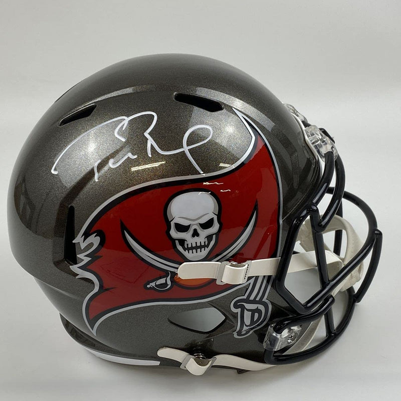 Autographed/Signed Tom Brady Super Bowl LV Tampa Bay Buccaneers Full Size FS F/S Replica Football Helmet Fanatics COA/LOA