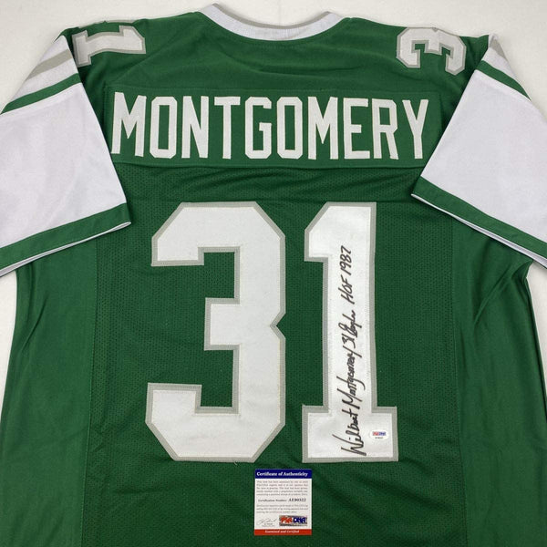 Autographed/Signed Wilbert Montgomery Inscribed Philadelphia Green Football Jersey PSA/DNA COA
