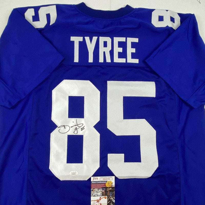 Autographed/Signed David Tyree New York Blue Football Jersey JSA COA