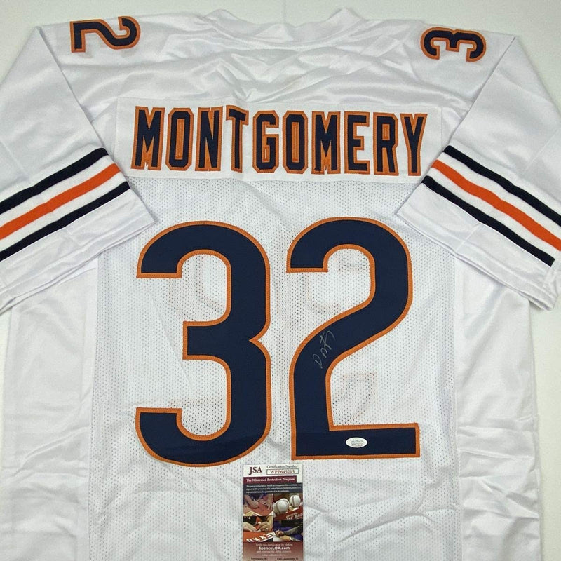 Autographed/Signed David Montgomery Chicago White Football Jersey JSA COA