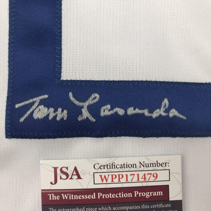 Autographed/Signed Tommy Tom Lasorda Los Angeles LA White Baseball Jersey JSA COA