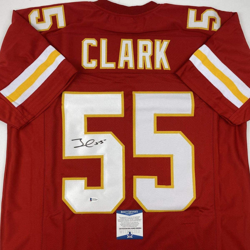 Autographed/Signed Frank Clark Kansas City Red Football Jersey PSA/DNA COA