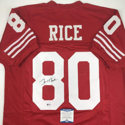 Autographed/Signed Jerry Rice San Francisco Red Football Jersey Beckett BAS COA
