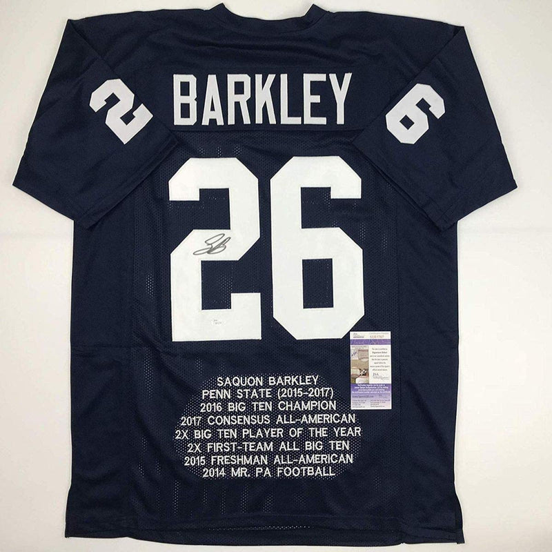 Autographed/Signed Saquon Barkley Penn State Blue Stat College Football Jersey JSA COA