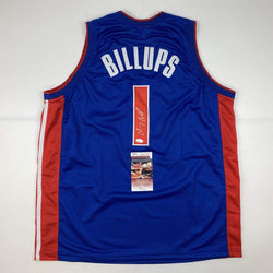 Autographed/Signed Chauncey Billups Detroit Blue Basketball Jersey JSA COA