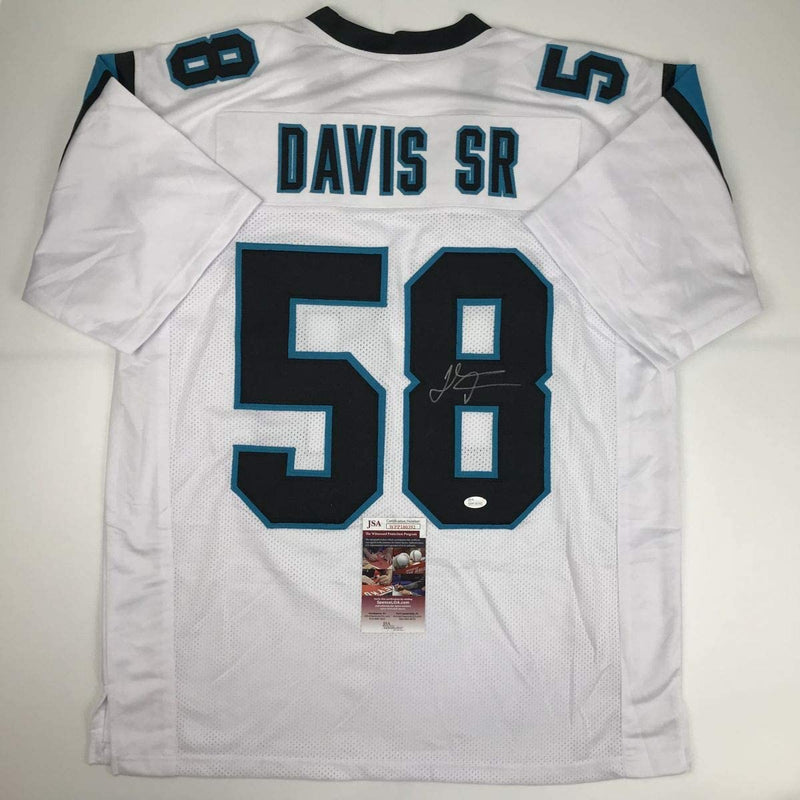 Autographed/Signed Thomas Davis Sr. Carolina White Football Jersey JSA COA