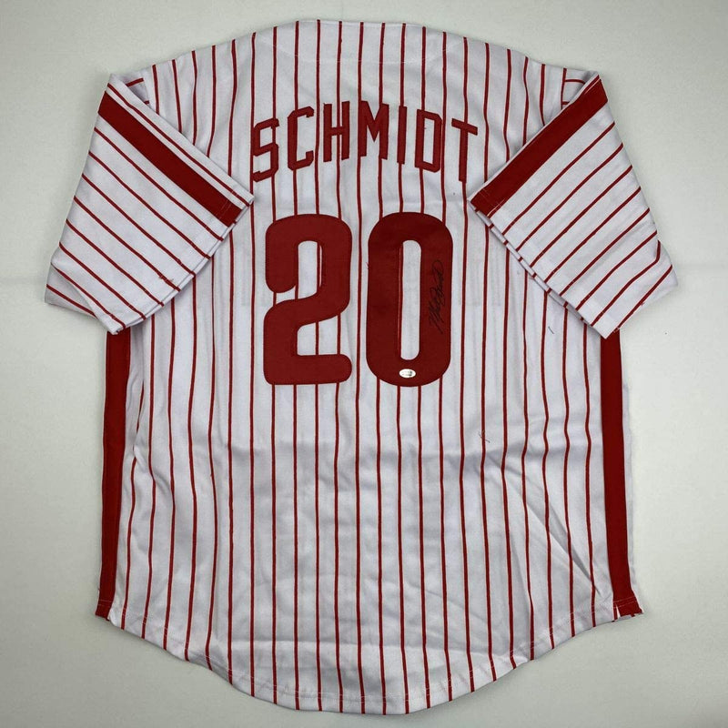 Autographed/Signed Mike Schmidt Philadelphia Pinstripe Baseball Jersey GTSM COA Hologram Only