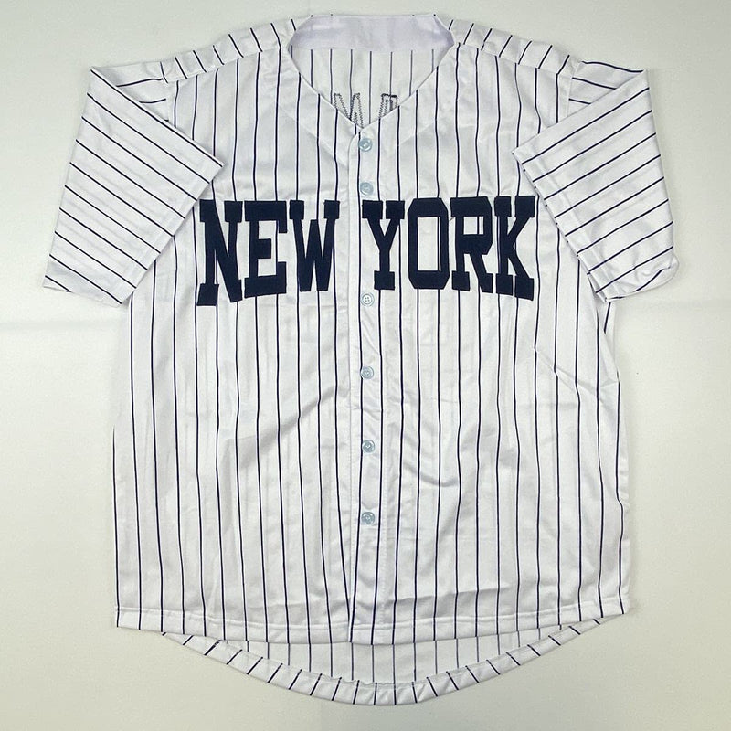 Autographed/Signed Jason Giambi New York Pinstripe Baseball Jersey PSA/DNA COA
