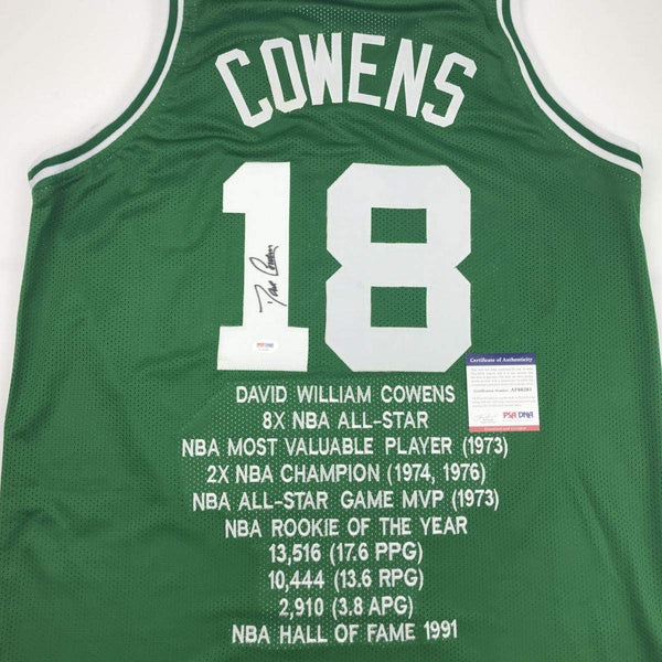 Autographed/Signed Dave Cowens Boston Green Stat Basketball Jersey PSA/DNA COA