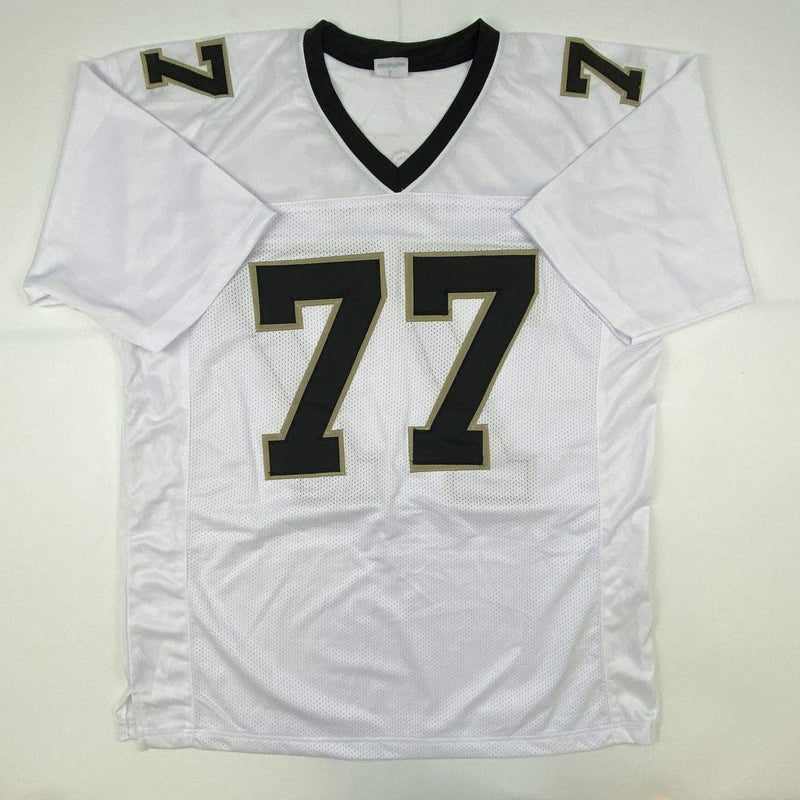 Autographed/Signed Willie Roaf HOF 2012 New Orleans White Football Jersey JSA COA