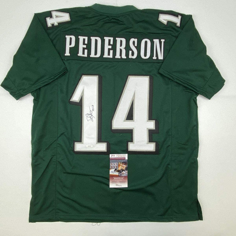Autographed/Signed Doug Pederson SB LII Philadelphia Green Football Jersey JSA COA