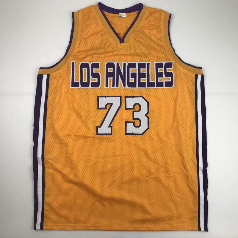 Autographed/Signed Dennis Rodman Los Angeles LA Yellow Basketball Jersey PSA/DNA COA