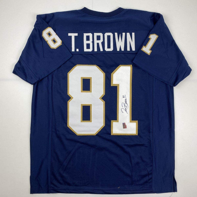 Autographed/Signed Tim Brown Notre Dame Blue College Football Jersey GTSM COA Holo Only