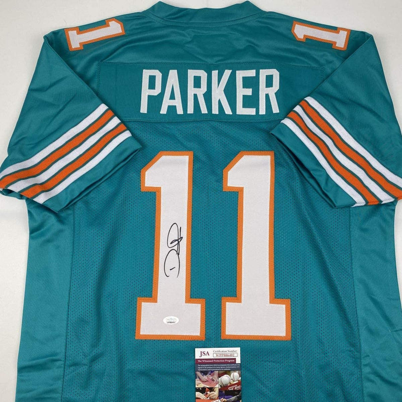 Autographed/Signed Devante Parker Miami Retro Teal Football Jersey JSA COA
