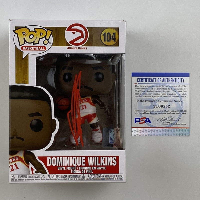 Autographed/Signed Dominque Wilkins Atlanta Hawks Funko Pop #104 Football Figurine Toy PSA/DNA COA