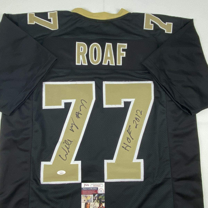 Autographed/Signed Willie Roaf HOF 2012 New Orleans Black Football Jersey JSA COA