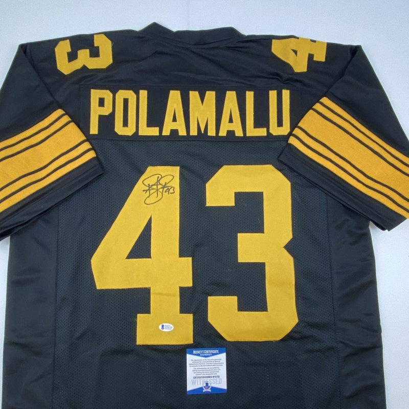 Autographed/Signed Troy Polamalu Pittsburgh Color Rush Football Jersey Beckett BAS COA