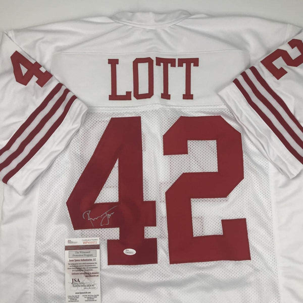 Autographed/Signed Ronnie Lott San Francisco White Football Jersey JSA COA