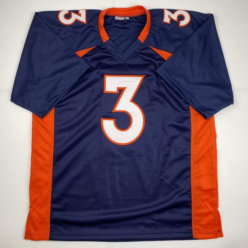 Autographed/Signed Drew Lock Denver Blue Football Jersey Beckett BAS COA