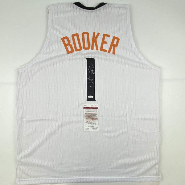 Autographed/Signed Devin Booker Phoenix White Basketball Jersey JSA COA