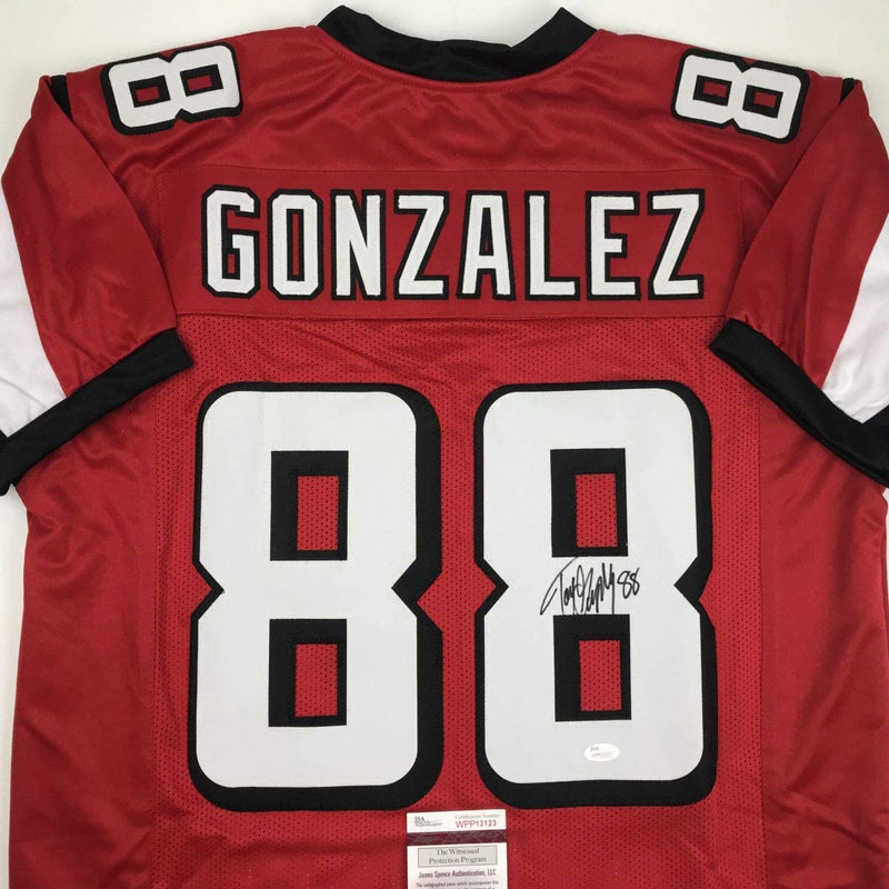 Autographed/Signed Tony Gonzalez Atlanta Red Football Jersey JSA COA