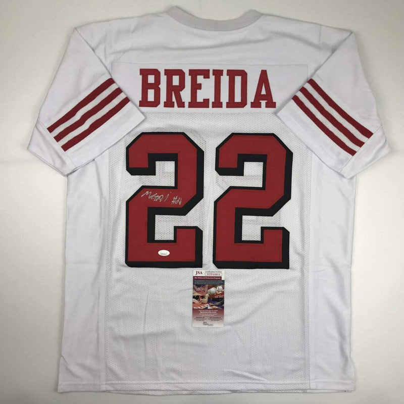 Autographed/Signed Matt Breida San Francisco White Football Jersey JSA COA